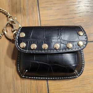 Kathy Van Zeeland Blue Coin Purse Rhinestone Heart Charm Keychain Crocodile Skin